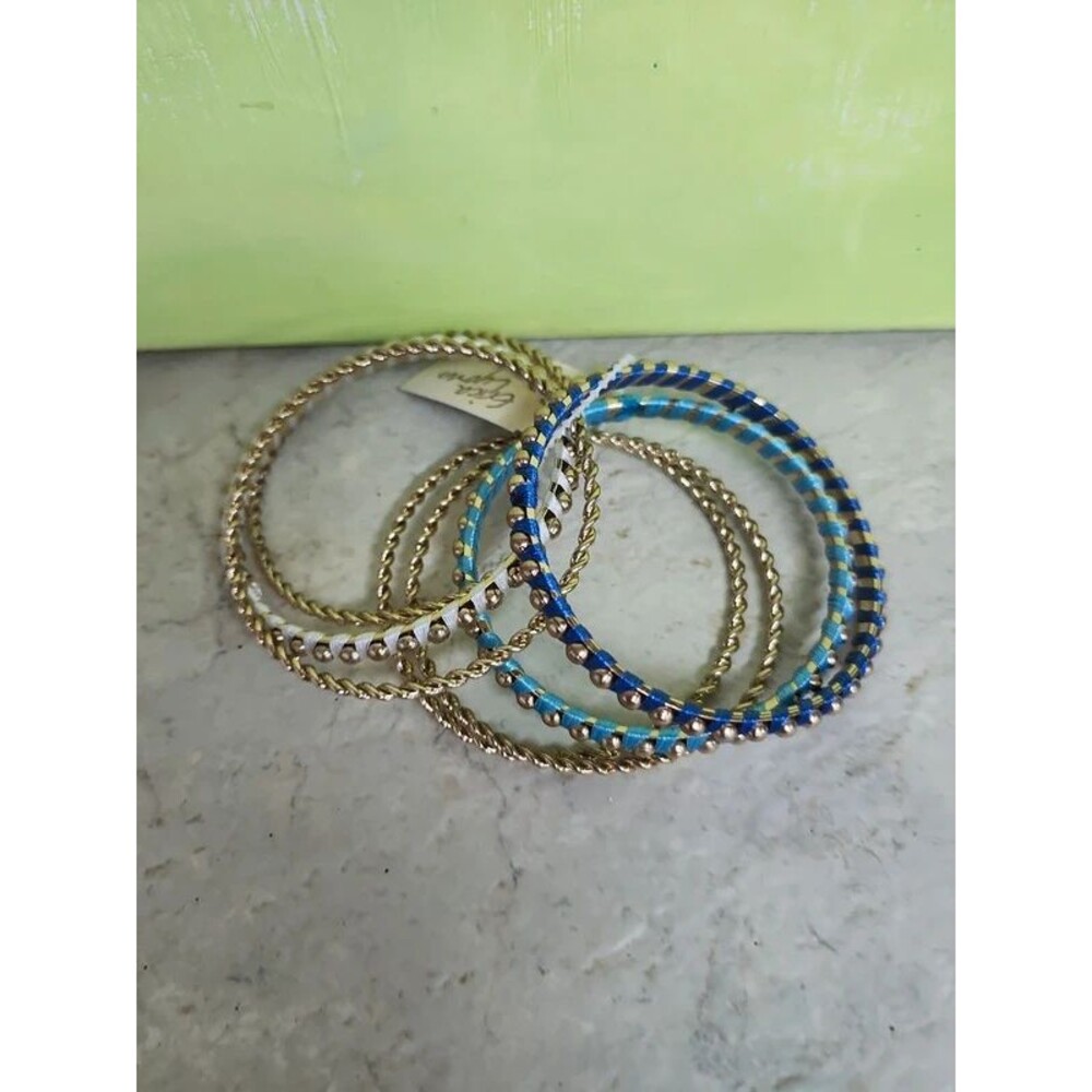 7 Gypsy, boho ribbon wrapped wire bangles